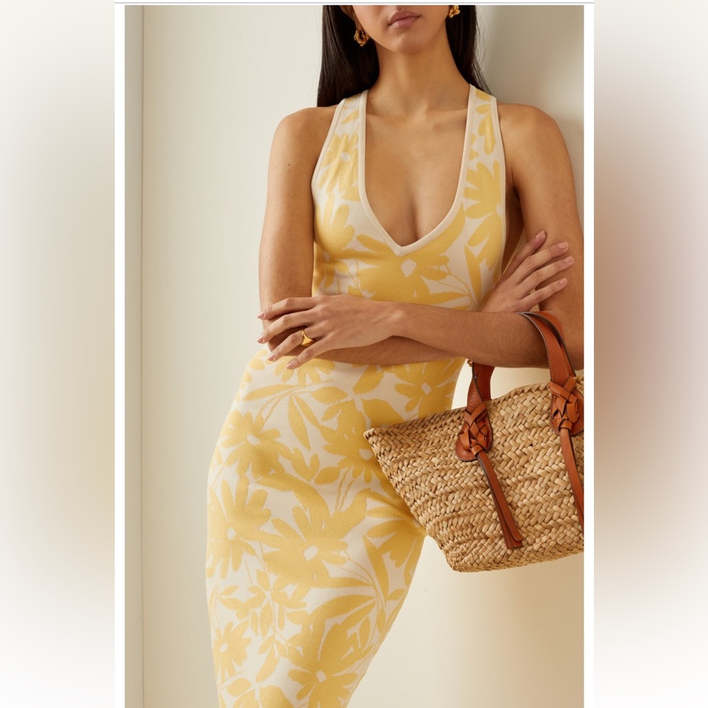 Significant Other Amari Yellow Floral Jacquard Midi Dress